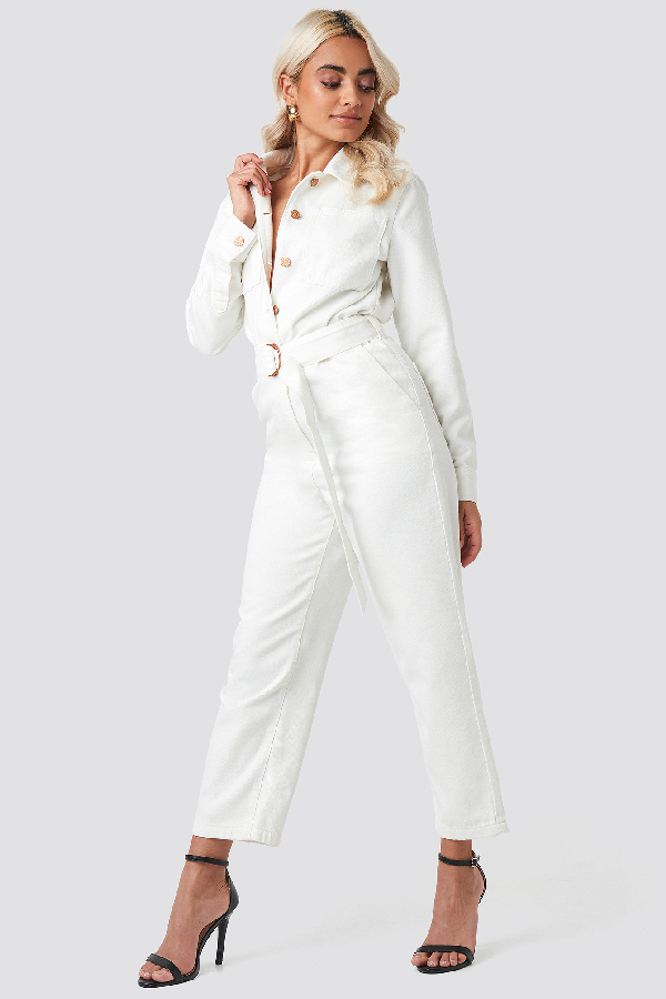 waist belt denim jumpsuit