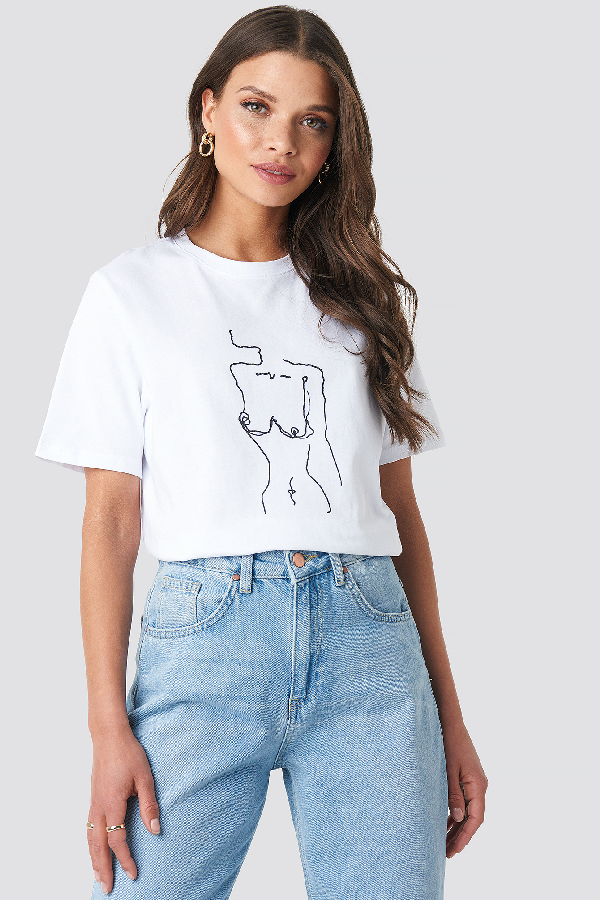 Emilie Briting X Na-kd Lady Print T-shirt - White | ModeSens
