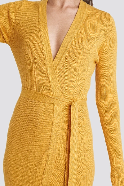 Shop Na-kd Rib Knitted Dress - Yellow In Mustard