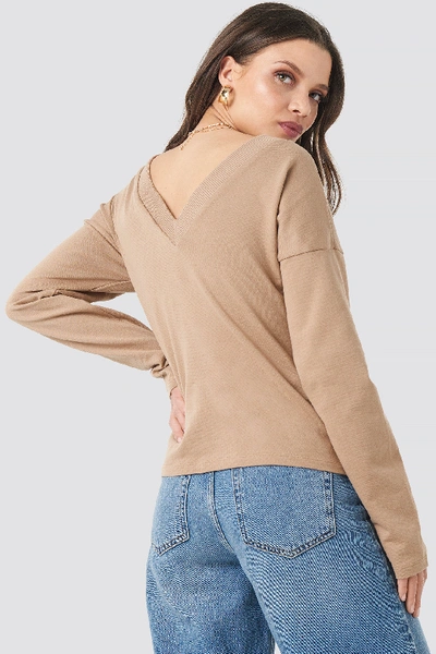 Shop Na-kd V-neck Short Sweater - Beige In Mauve