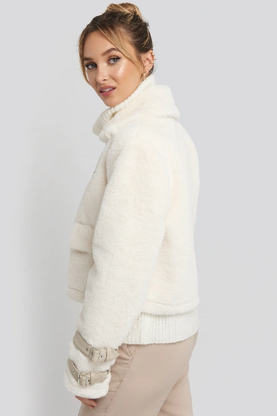 Shop Adorable Caro X Na-kd Faux Fur Cropped Jacket White In Cream