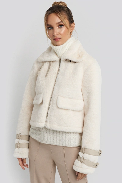 Shop Adorable Caro X Na-kd Faux Fur Cropped Jacket White In Cream