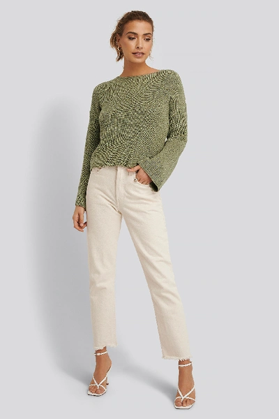 NA-KD CROPPED LONG SLEEVE KNITTED SWEATER - GREEN 