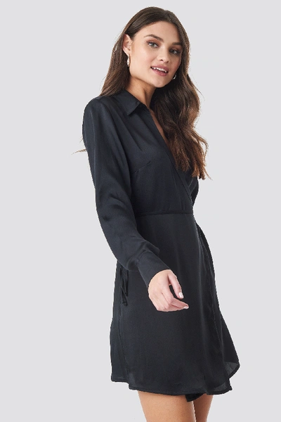 Shop Na-kd Tie Waist Wrap Mini Dress - Black