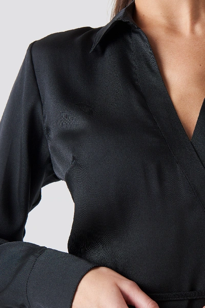 Shop Na-kd Tie Waist Wrap Mini Dress - Black