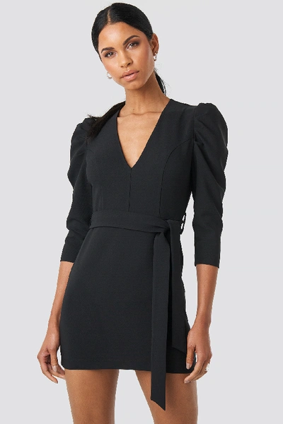 Shop Anna Nooshin X Na-kd Belted Puffy Sleeve Dress - Black