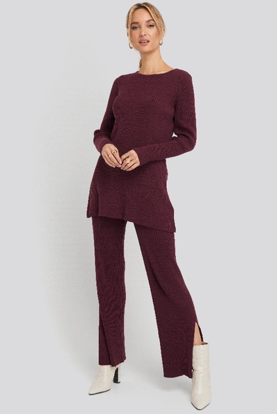 Shop Na-kd Recycled Longline Ribbed Sweater - Red In Burgundy