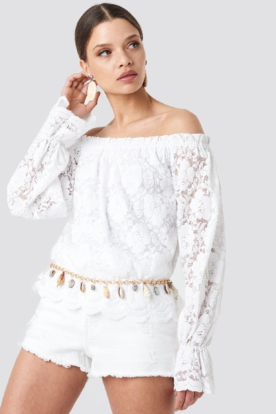 Shop Na-kd Wide Cuff Off Shoulder Lace Top - White