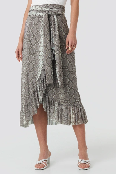 Shop Na-kd Mesh Tied Waist Ankle Skirt Beige In Snake Print