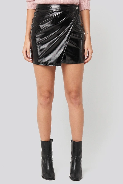 Shop Adorable Caro X Na-kd Patent Overlap Mini Skirt - Black