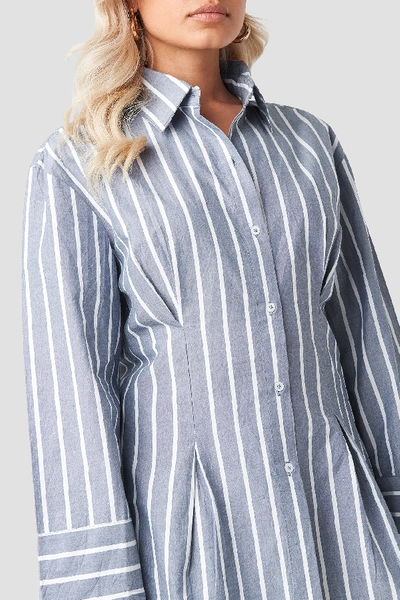 Shop Na-kd Pleat Detail Oversized Shirt - Blue In Stripe