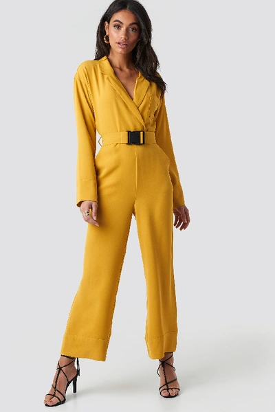Shop Hoss X Na-kd Belted Wrap Front Jumpsuit - Yellow