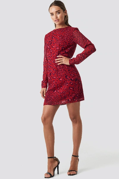 Shop Na-kd Open Back Short Dress - Red In Red Leo Print