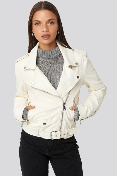 Shop Na-kd Pu Leather Biker Jacket White In Cream