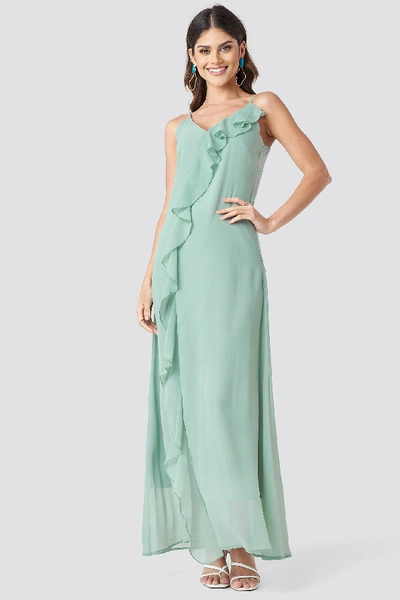 Shop Na-kd Thin Strap Ruffle Detail Dress Green In Dusty Green