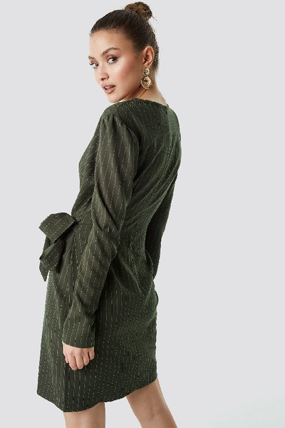 Shop Trendyol Striped Wrapped Midi Dress - Green In Khaki