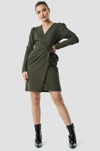 Shop Trendyol Striped Wrapped Midi Dress - Green In Khaki