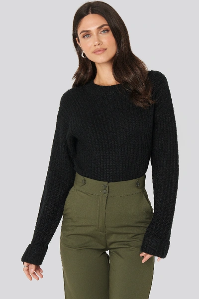 Shop Na-kd Folded Sleeve Round Neck Knitted Sweater - Black