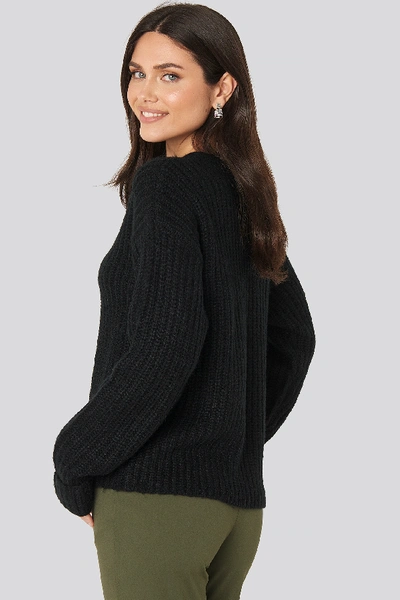 Shop Na-kd Folded Sleeve Round Neck Knitted Sweater - Black