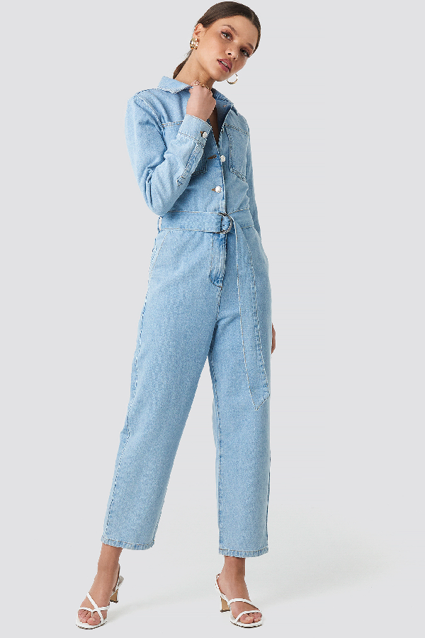 belt denim jumpsuit