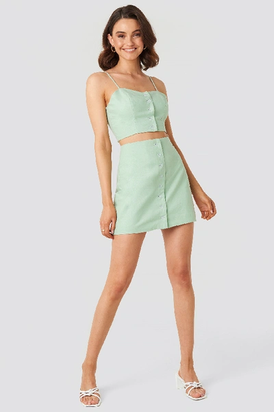 Shop Queen Of Jetlags X Na-kd Front Button Linen Mix Skirt In Green