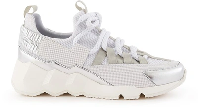 Pierre Hardy 'trek Comet' Sneakers In Lamb Calf Perfo-mesh Neoprene White-silver