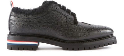 Shop Thom Browne Leather Derby Shoes In Black