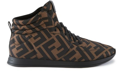 Shop Fendi Ff High-top Trainers In Tabacco Nero