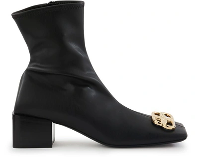Shop Balenciaga Double Square Bb Ankle Boots In Black/gold