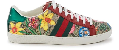 Shop Gucci New Ace Trainers In Beige Red Green