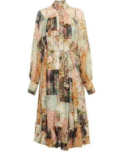 Shop Zimmermann Smock Midi Dress In Patchwork Floral