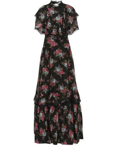 Shop Erdem Mauricia Cotton And Silk Long Dress In Black Multi