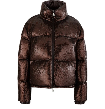 Shop Moncler Rimac Sequin Down Jacket In Bronze
