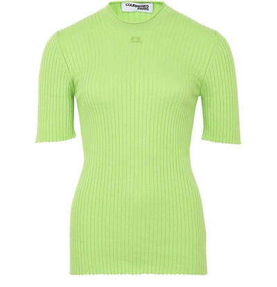 Shop Courrèges Short-sleeved Cotton Top In Dayglow Green