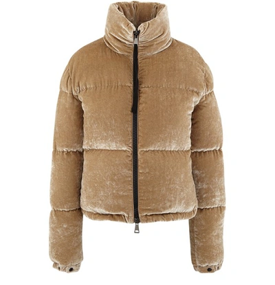 Shop Moncler Rimac Velvet Down Jacket In Ocre