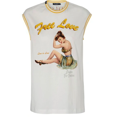 Shop Dolce & Gabbana Printed Sleeveless T-shirt In Bianco