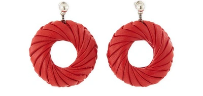 Shop Bottega Veneta Leather Earrings In Bright Red