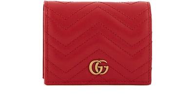 Shop Gucci Gg Marmont Cardholder In Hibiscus Red/hibiscus Red