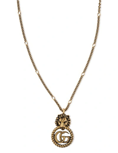 Shop Gucci Gg Marmont Lion Necklace In Oro Antico Op Antial