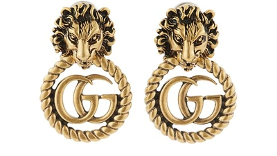 Shop Gucci Gg Marmont Lion Earrings In Oro Antico Op Antial