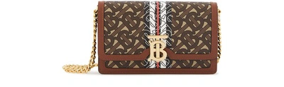 Shop Burberry Small Monogram Stripe E-canvas Shoulder Bag In Bridle Brown