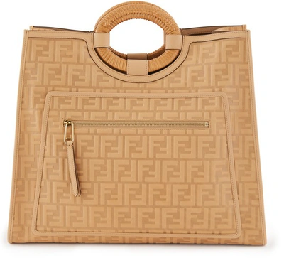 Shop Fendi Runaway Shopping Bag In Make Up Oro Soft