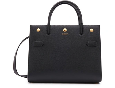 Shop Burberry Small Leather Two-handle Title Handbag In Black