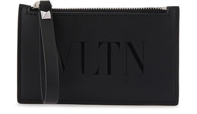 Shop Valentino Garavani Zip Card Holder In Black