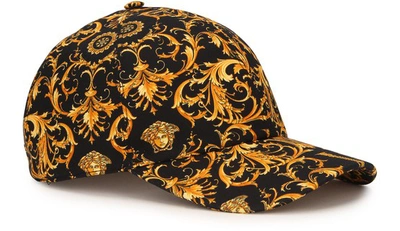 Shop Versace Barocco Printed Cap In Nero