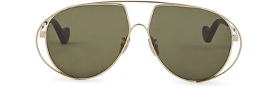 Shop Loewe Pilot Sunglasses In Gold / Green