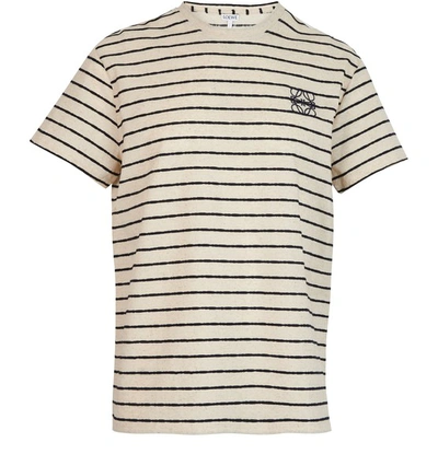 Shop Loewe Anagram Striped T-shirt In Ecru/navy Blue