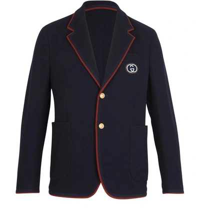 Shop Gucci Gg Patch Blazer In Ink