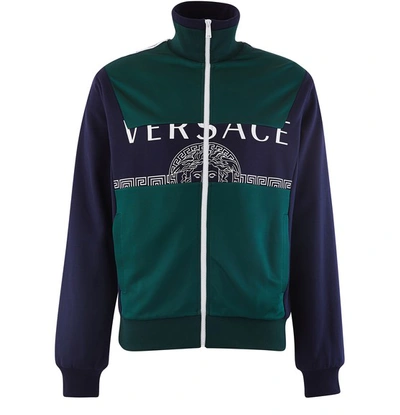 Shop Versace Logo Jacket In Verde Blue