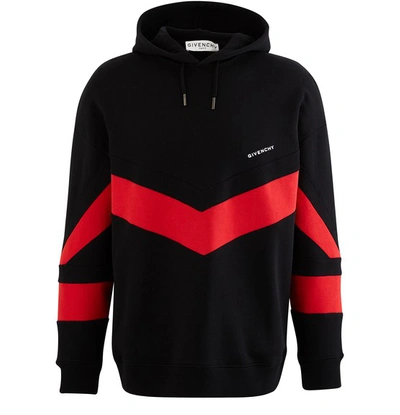 Shop Givenchy Band Hooded Sweatshirt In Black/red